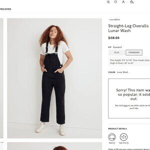 Madewell NWT Straight-Leg Overalls in Lunar Wash XL